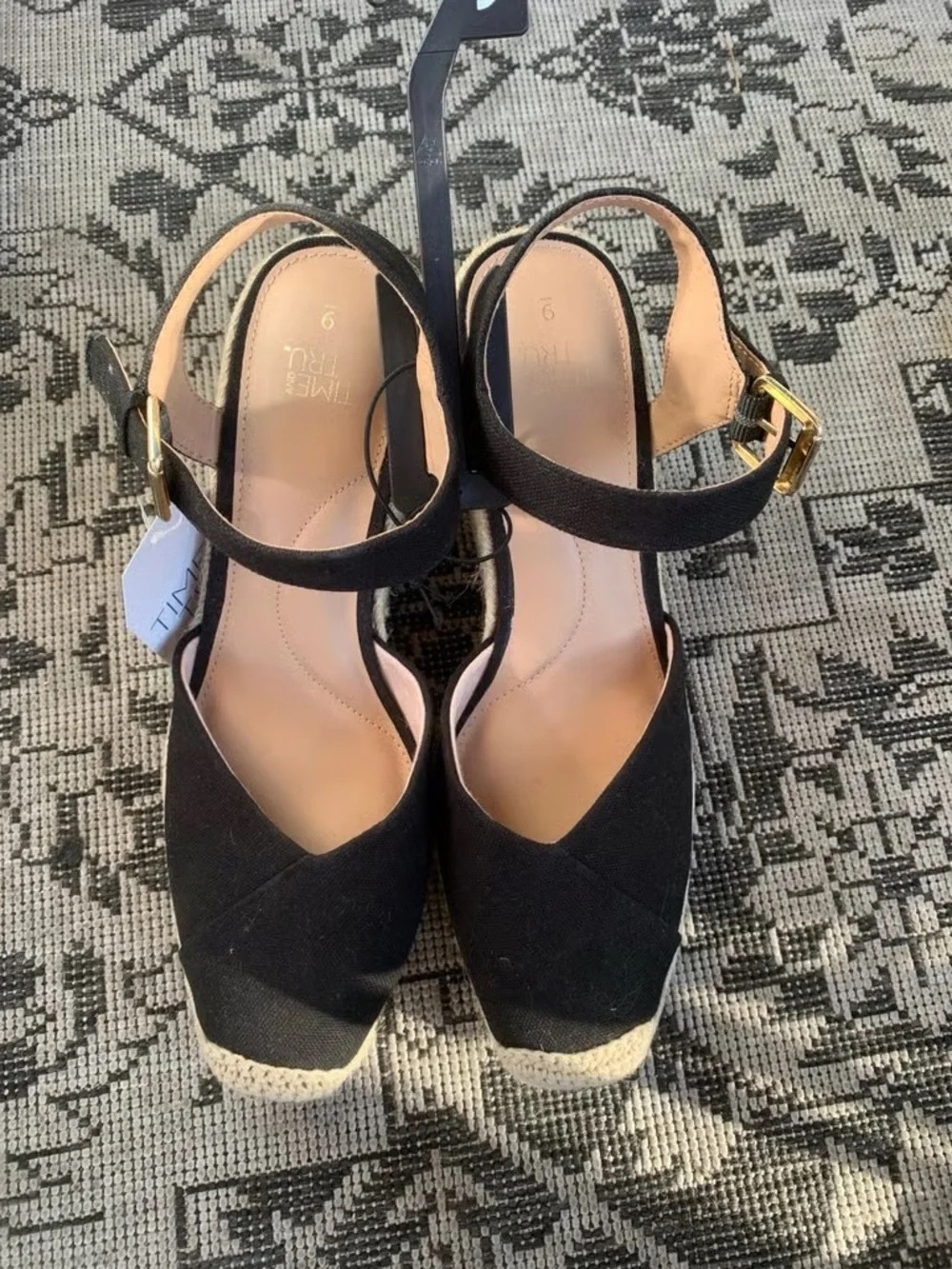 Wedge Espadrille Sandals in Black with Ankle Strap